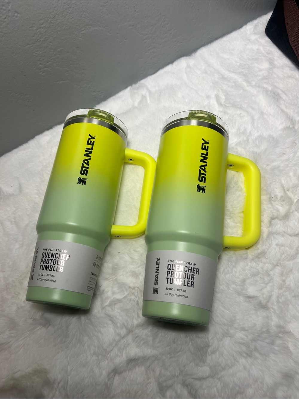 2 Stanley Neon Lime to Light Green Ombre Quencher Tumbler with Handle